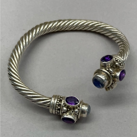 Jewelry - Sterling Silver Moonstone and Amethyst Open Bangle